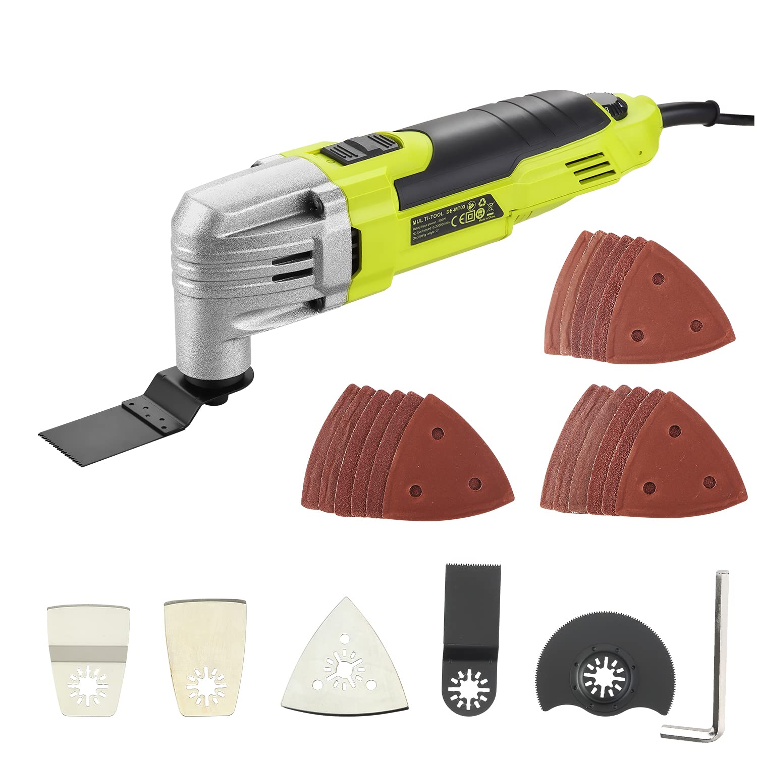 Oscillating Multi-Tool, DEWINNER 300W, 0-23000OPM, with Accessory Set Kit with Saw Blade Cutting Polishing,Sanding Paper,Multi-Function Purpose