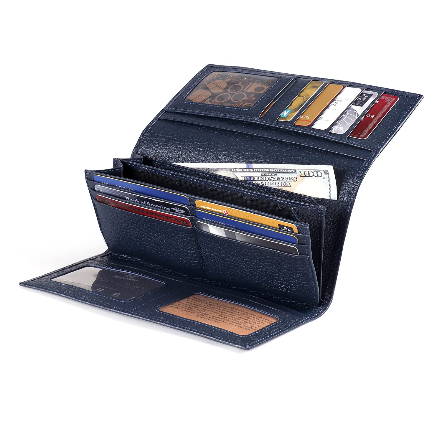 Otto Angelino Genuine Leather Zippered Envelope Wallet with Phone Compatible Slots - RFID Blocking -Unisex