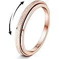 Diamday Fidget Rings for Women Men - 2/4 Spinner Stainless Steel Ring for Anxiety Stress Relief Glitter Sandblast Spinning Figit Anxiety Jewelry for Wedding Promise
