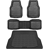 CAR PASS Heavy Duty Rubber Black Car Floor Mats & Cargo Liners, Deep Dish All-Weather Trunk Mats Durable Anti-Slip 3D Rhombus Waterproof Trim to Fit Liner Universal Fit Auto,Sedan,SUV,Truck, Black