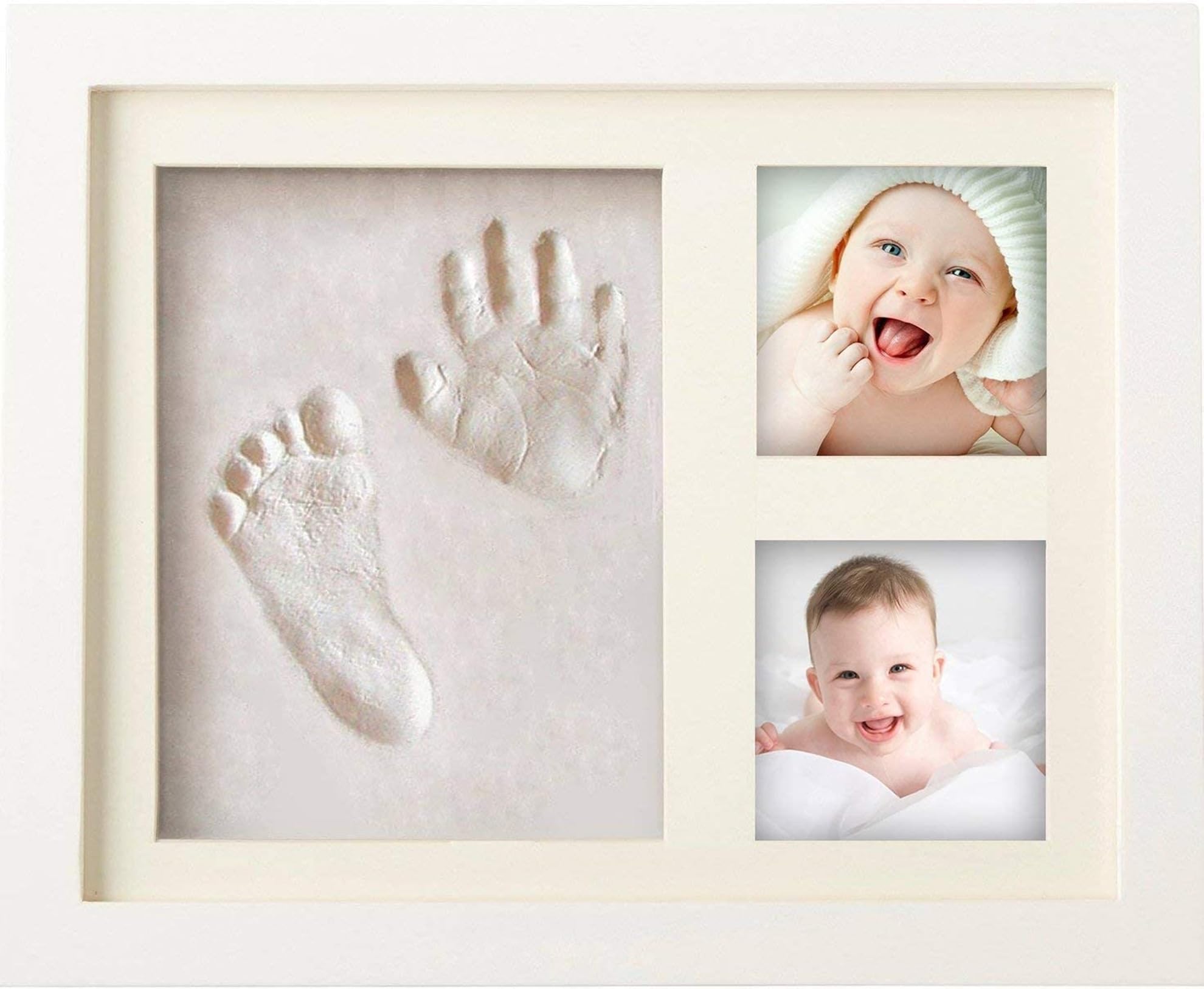 PewinGo Footprint & Handprint Clay Kit, Baby Photo Frame Kit for Newborn Baby Girls and Boys, Baby Shower Gifts,Baby Registry, New Parents Gift, Perfect Baby Memory and Nursery Room Decoration-WHITE