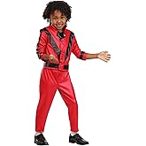 Boy's Toddler Thriller Michael Jackson Costume, Red Pop Star Jacket and Pants Set for Kids, Iconic 80s Outfit