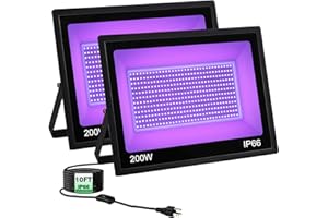 200W IP66 Black Light Flood Light for Glow Party + 10ft Cable, NEWREACH Waterproof Outdoor LED Black Light for Glow in The Dark, Blacklight Party, Christmas, Birthday, Glow Dance, 2 Pack