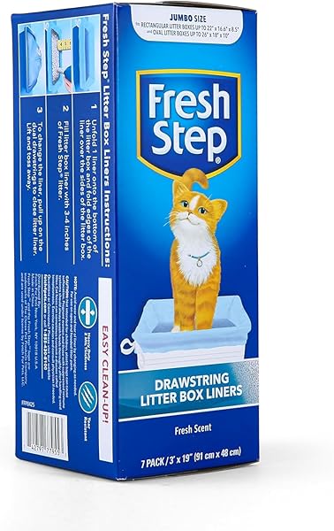 FRESH STEP JUMBO DRAWSTRING CAT LITTER BOX LINERS, SCENTED HEAVY DUTY KITTY LITTER BAGS FOR X-LARGE OVAL OR RECTANGLE PANS, HELPS CONTAIN MESS FOR EASY LIFT OUT CLEANUP, 36 X 19 IN, 7 COUNT – 2 PACK