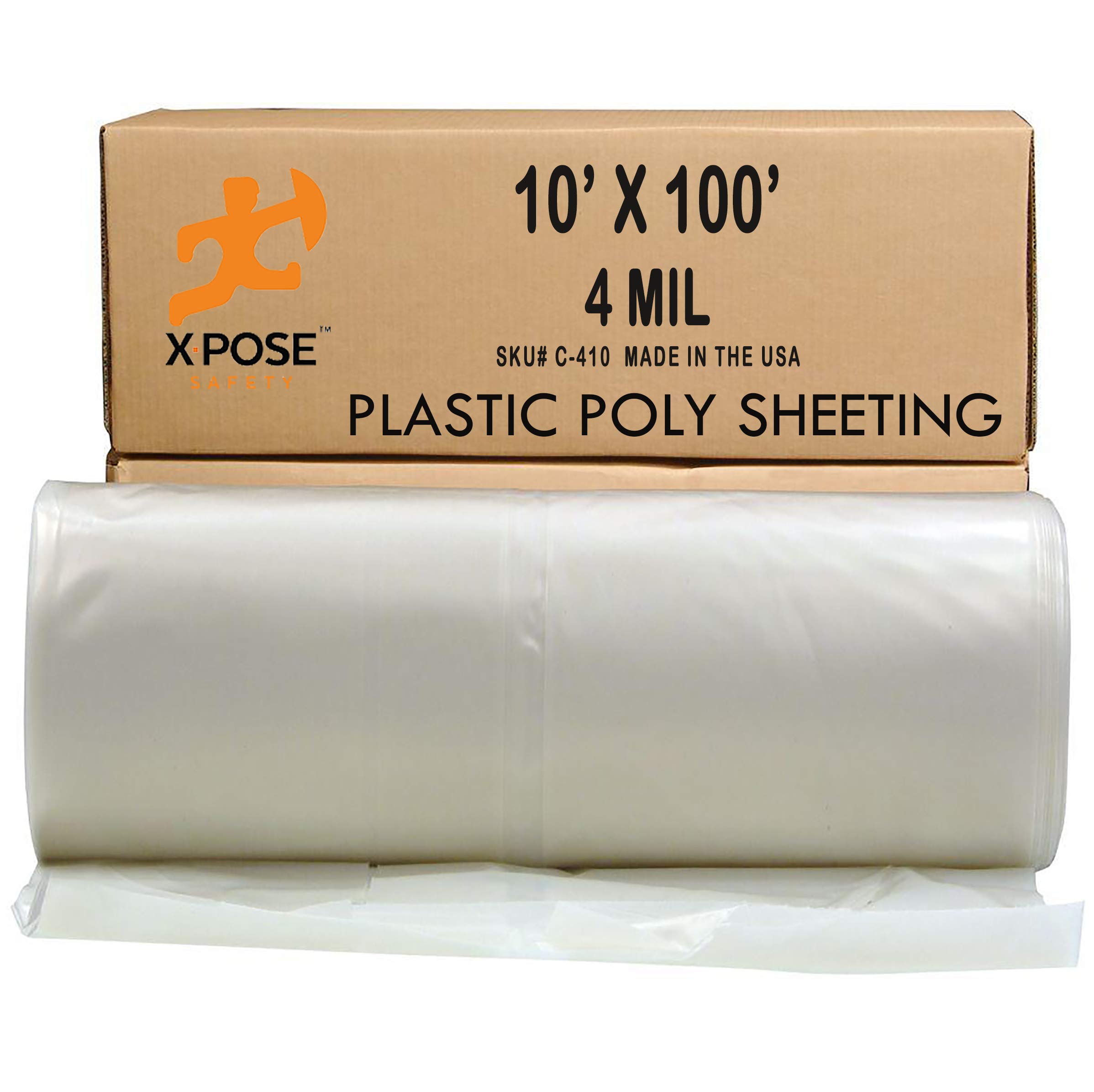 Clear Poly Sheeting - 10x100 Feet – Heavy Duty, 4 Mil Thick Plastic Tarp – Waterproof Vapor and Dust Protective Equipment Cover - Agricultural, Construction and Industrial Use - by Xpose Safety