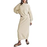 Pink Queen Women's 2 Piece Sweater Set Outfits Long Sleeve Oversized Top Bodycon Maxi Long Skirt Knit Dresses