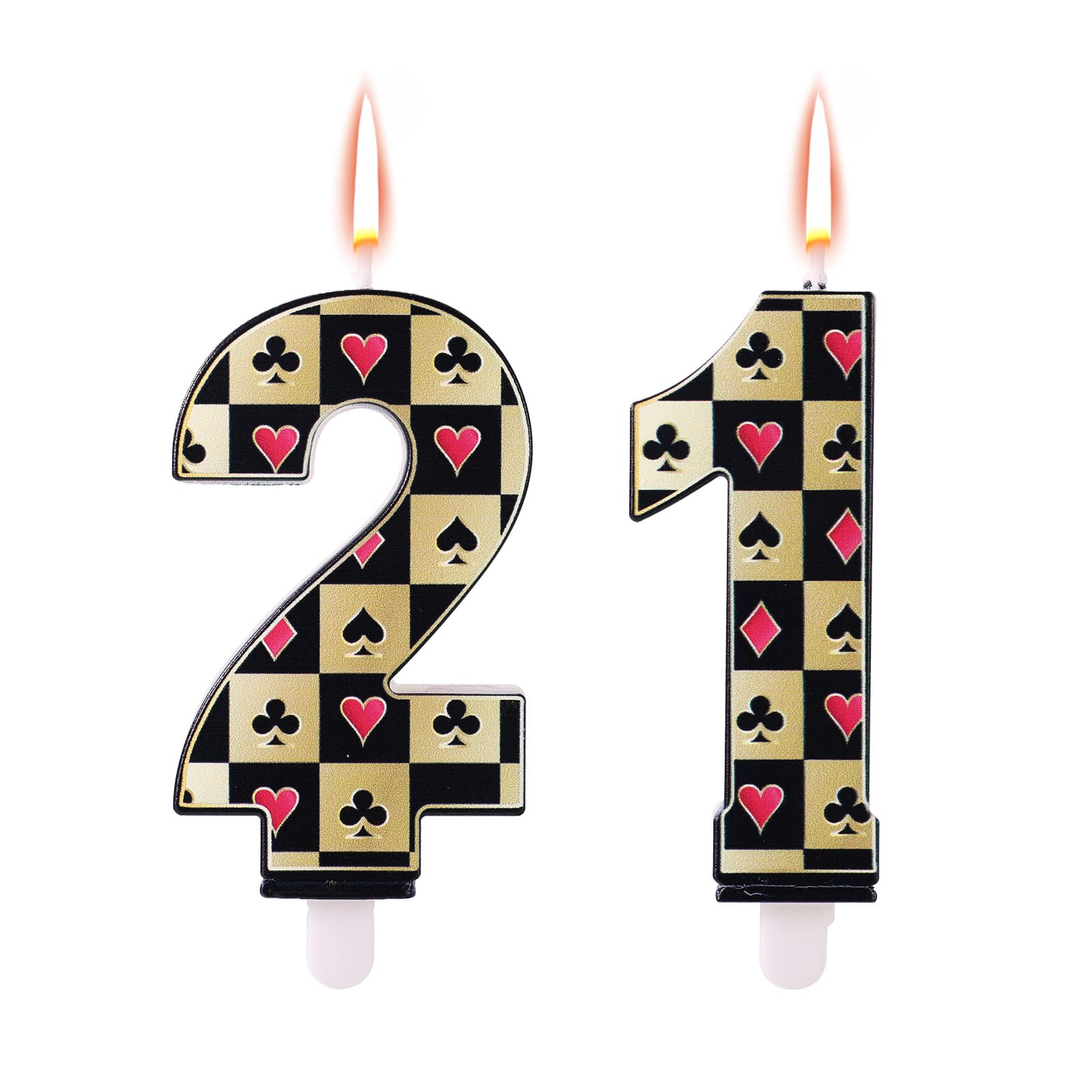 21st Birthday Candles Casino Poker Theme, Number 21 Cake Topper with Playing Card Suits Design Funny Casino Birthday Decorations for Vegas Poker Night Party Supplies