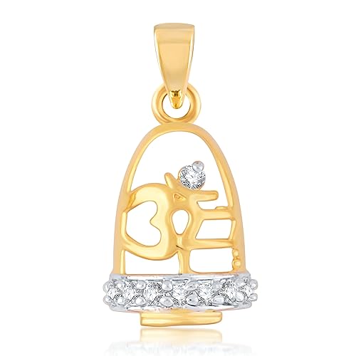 VK Jewels OM WITH SHIVLING Gold and Rhodium Plated Alloy God Pendant for Men & Women made with Cubic Zirconia - PS1013G [VKP1013G]