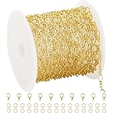 16 feet Chains for Jewelry Making 18k Gold Plated Brass Rhomboid Chains Roll for Charm Bracelet Necklace DIY Craft