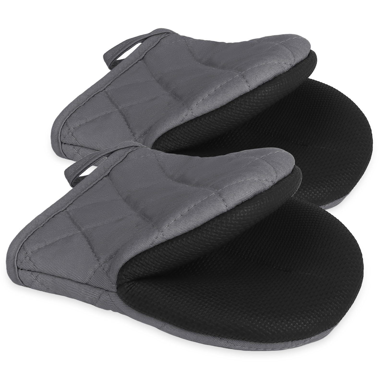 Photo 1 of 1 Pair Short Oven Mitts, Heat Resistant Silicone Kitchen Mini Oven Mitts for 500 Degrees, Non-Slip Grip Surfaces and Hanging Loop Gloves, Baking Grilling Barbecue Microwave Machine Washable