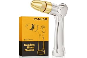 FANHAO Professional Heavy Duty Garden Hose Nozzle, 100% Metal Thumb Control Water Nozzle with Brass Tip, High Pressure Adjust