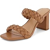 Dunes Iris Chunky Braided Heel Sandals for Women, Block Heel Square Toe Summer Sandals with Memory Foam