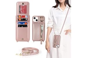 DEYHU iPhone 14 Plus Case with Card Holder for Women, iPhone 14 Plus Phone Case Wallet with Strap Credit Card Slots Crossbody with Kickstand Zipper Shockproof Case for iPhone14Plus - Rose Gold