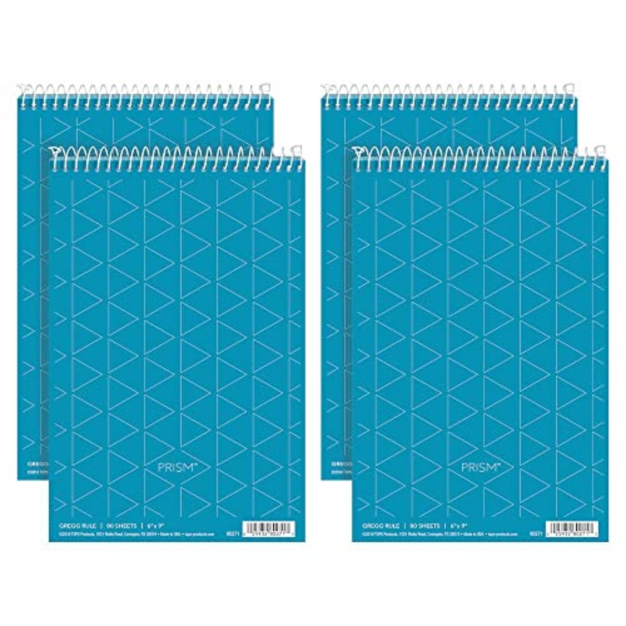 Tops Prism Steno Books, 6" x 9", Gregg Rule, Blue Paper, 80 Sheets, Perforated, 4 Pack (80284)