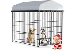 Yafylly 6.6 x 3.9 x 5.9 FT Outdoor Dog Kennel with Roof, Large Dog Kennel Outdoor with Rotating Feeding Bowls, Waterproof and Sunproof Dog Kennel Outside, Covered Dog Outdoor Kennel