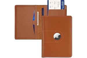 KICOROINY Genuine Leather Passport Holder for Travel, Covers with AirTag Slot - Brown