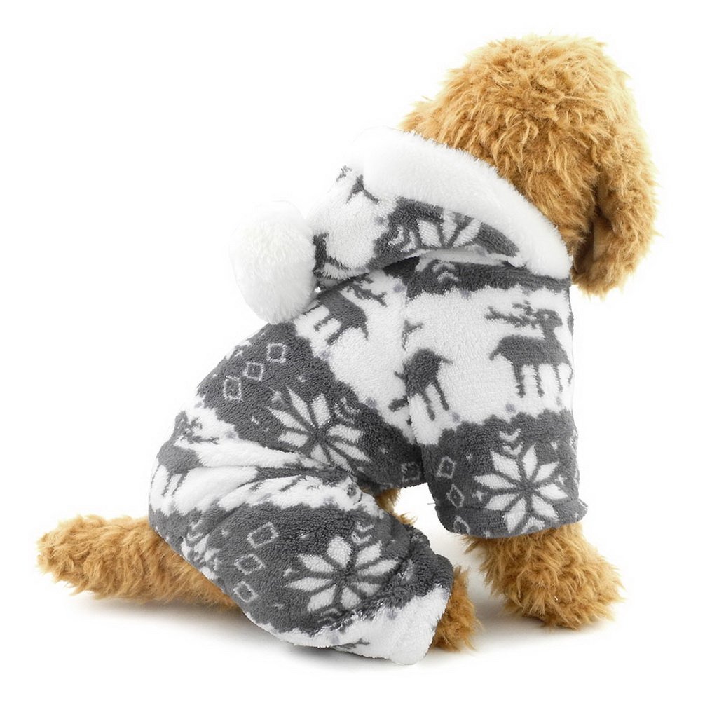 Ranphy Small Dog Cat Clothes Soft Velvet Reindeer Pattern Dog Pajamas Puppy Hoodie Hooded Jumpsuit Grey M