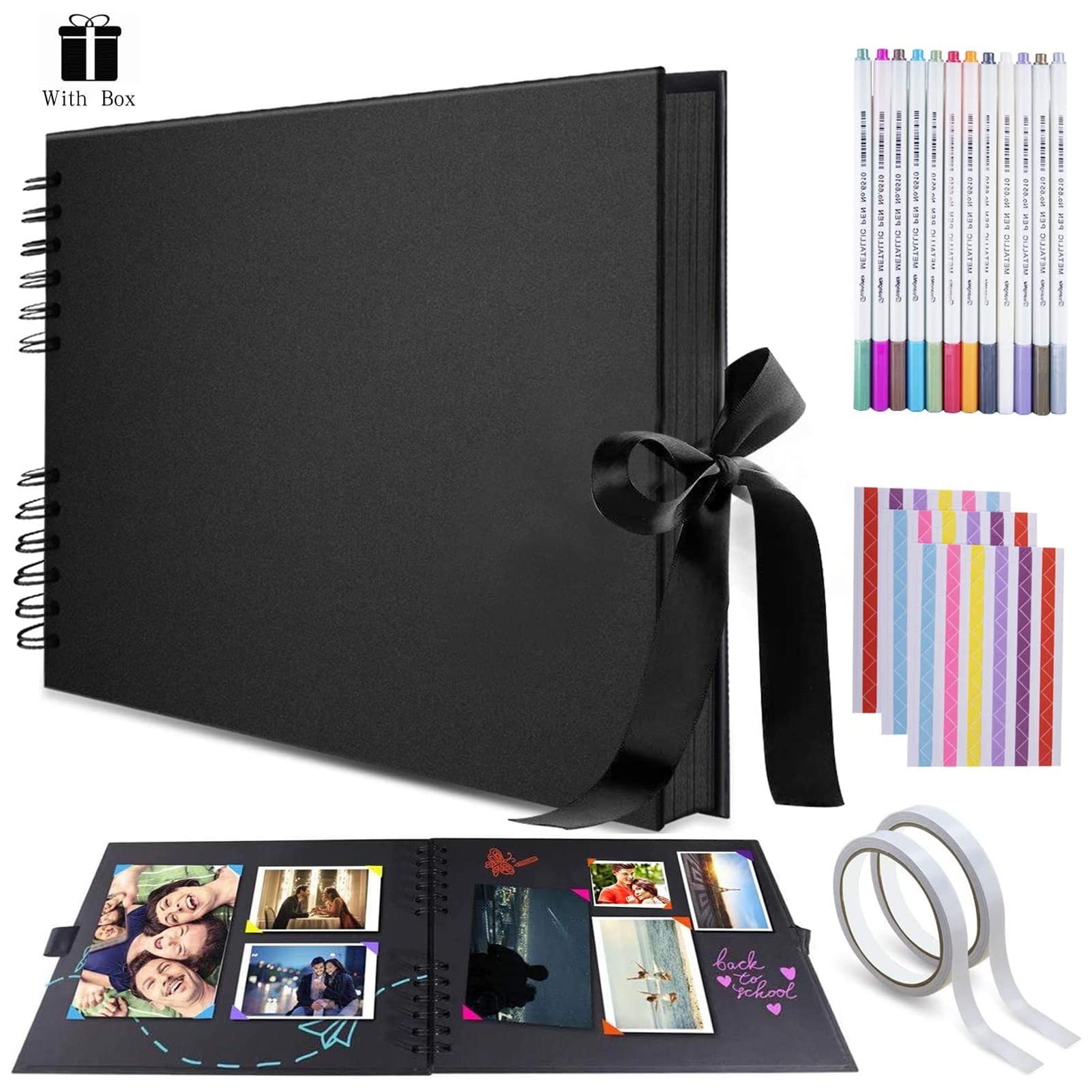 Photo Albums, Scrapbook Photo Albums with 12 Metallic Marker Pens DIY Memory Album 80 Pages A4 Craft Paper 12.6x8.1inch for Family Wedding Anniversary Baby Gift