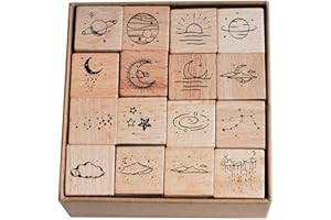 Huralona 16 PCS Wooden Rubber Stamps Set Vintage Decorative Mounted Rubber Stamp DIY Wood Rubber Stamp for Journaling Craft Scrapbooking Diary