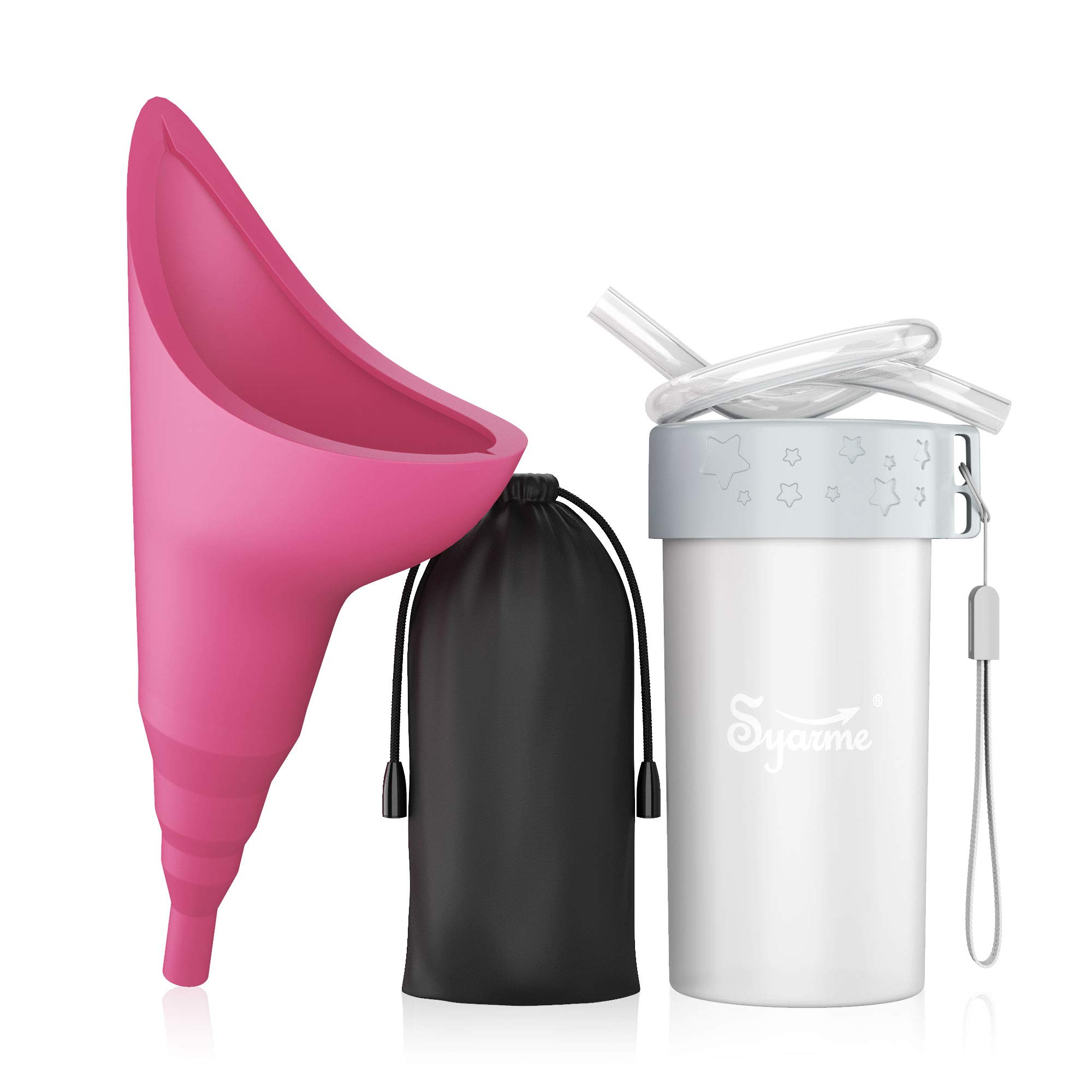 Syarme Female Urination Device,Portable Reusable Urinal Funnel with Extension Tube,Small Folding Storage,Suitable for Travel,Festivals,Camping,Traffic Jams,Etc,Includes Waterproof Bag,Waterproof Cup