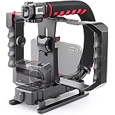 Zeadio Video Handheld Stabilizer with Smartphone Video Cage Rig, Triple Cold-Shoe Handle Grip Compatible with All Camera Acti