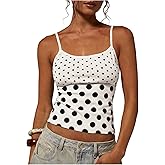 MakeMeChic Women's Polka Dots Tank Top Scoop Neck Sleeveless Y2k Crop Camisole Tops