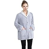 Loungees Women's Plush and Cozy Sherpa Reversible Button Front Bed Jacket