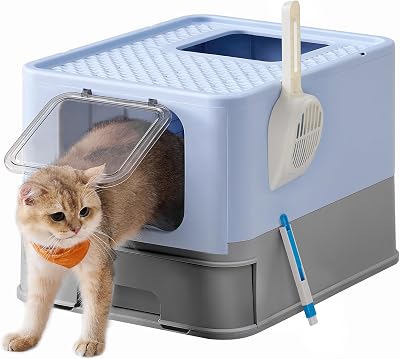 Feandrea Hidden Cat Litter Box with Hood Slide-Out Tray Pale Blue