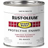 Rust-Oleum Stops Rust Brush On Protective Enamel Paint, Satin White | Rust and Corrosion Resistant, Indoor and Outdoor Durability, Beautiful Finish on Metal, Wood and More, Half Pint