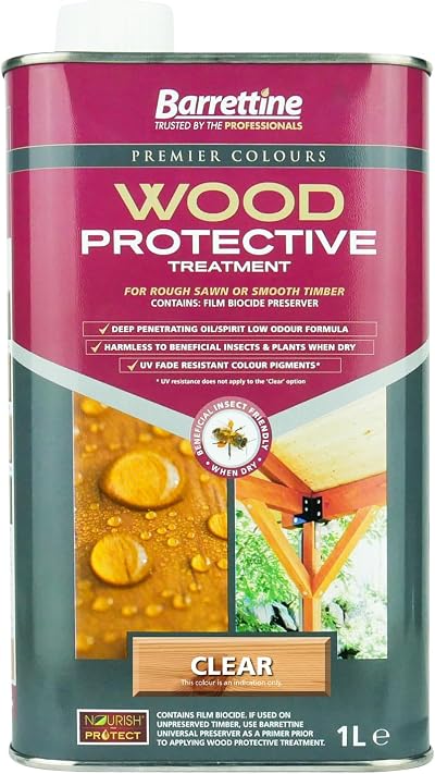 Barrettine Wood Protector 1L Clear UV Fade Resistant Water Repellent Oil Sealer