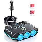 Anyongora 7 in 1 Cigarette Lighter Splitter, 120W 12V/24V Car Charger Adapter, 3 Sockets & Independent Switches, 4 USB Ports