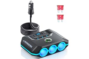 Anyongora 7 in 1 Cigarette Lighter Splitter with LED Voltage Display, 120W Multi Port Car Charger Adapter, Independent Switches & 3.3FT Cable for 12V-24V Vehicles