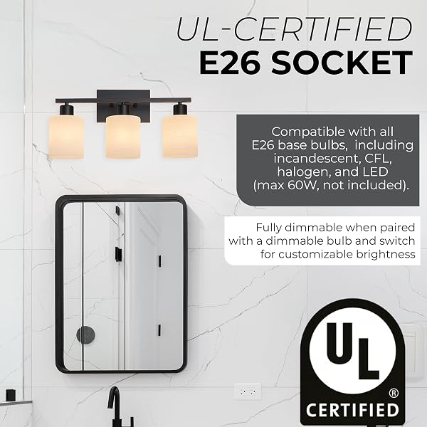 THE DOOR BULL MODERN BATHROOM VANITY LIGHT, MILKY WHITE GLASS SHADES, WALL SCONCE FOR BEDROOM & LIVING ROOM, E26 SOCKET, OVER MIRROR LIGHTING FIXTURE (OIL RUBBED BRONZE, 3 LIGHTS)