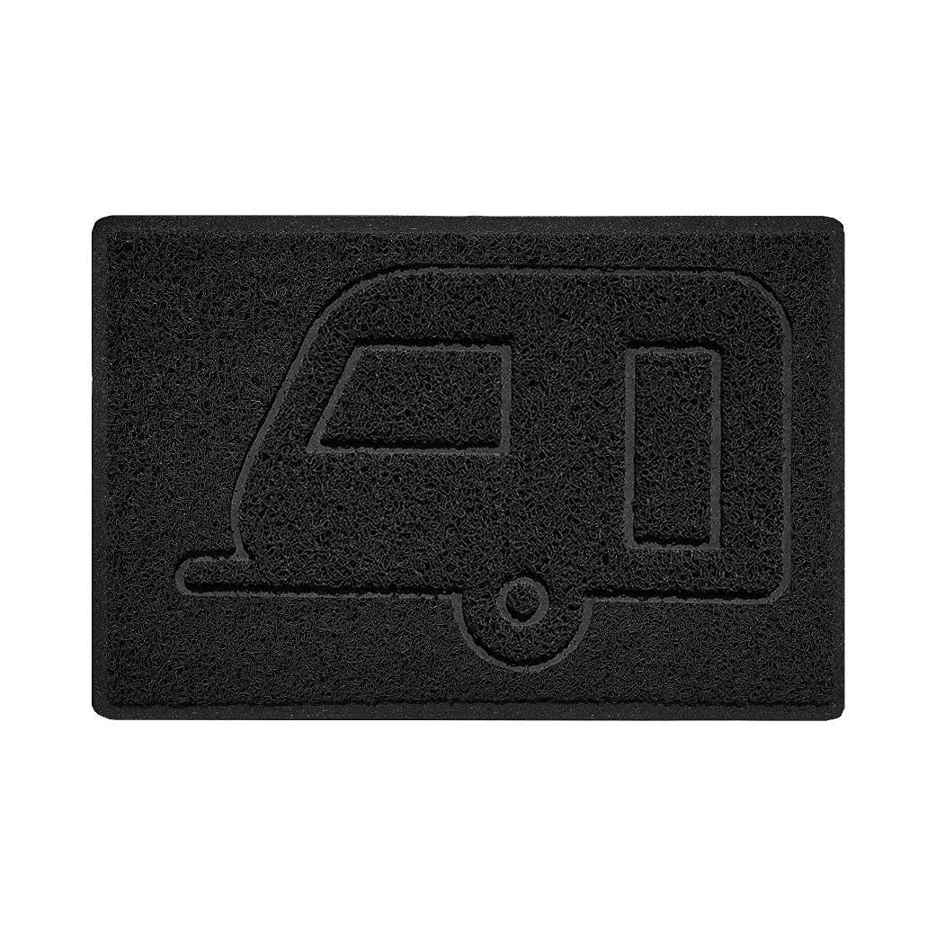 Nicoman CARAVAN Embossed Shape Door Mat Dirt-Trapper Jet-Washable Doormat-(Use Indoor or Sheltered Outdoor)- (60x40cm/23.6x15.7inches, Small) Black