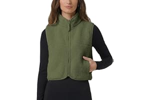 CUBRIDGE Cropped Fleece Vest Women Zip Up Stand Collar Warm Sherpa Vest Fall Cute Sleeveless Fleece Waistcoat with Pocket