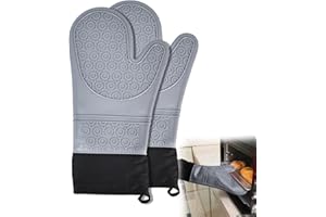 Fidqiog 2 Pcs Silicone Oven Mitts, Extended Oven Mitts for Kitchen, Oven Gloves with Soft Cotton Lining, Waterproof Non-Slip 