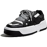 LUCKY STEP Women’s Platform Fashion Sneakers Lace up Casual Faux Leather Comfortable Thick Sole Tennis Walking Shoes