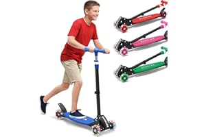 3 Wheel Kick Scooters for Kids 5-7 8-12, Easy Lean to Steer, Light-Up Wheels, Adjustable Handlebar (27"–33"), Wide Anti-Slip 