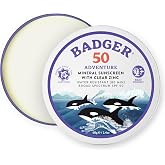 Badger Reef Safe Mineral Sunscreen SPF 50, Zinc Oxide, 2.4 oz Tin | 98% Organic, Zinc Oxide, Non-Toxic, Water Resistant, Travel Size, Unscented, Travel sunscreen tin, Adventure sport sunblock