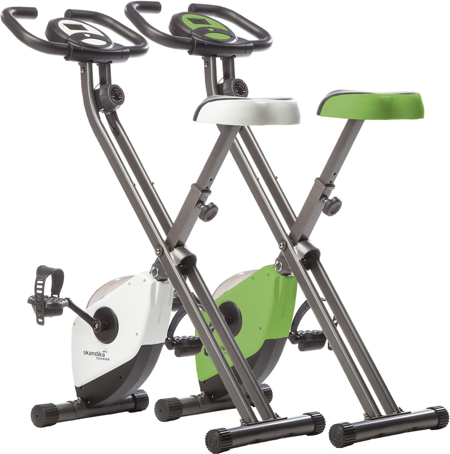 Skandika Foldaway x 1000 Exercise Bike Home Trainer with Hand Pulse Sensors, 8 Stage Vertical Magnetic Resistance LCD Display