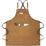 OUNLEN Chef Apron for Men Women Canvas Aprons with 3 Pockets Cross Back Waterdrop Resistant Work Apron Size M-XXL
