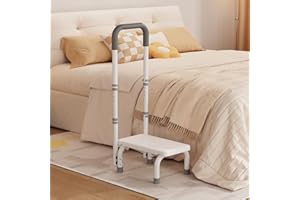 CABTE Step Stool with Handle for Ederly and Non-Skid Platform, Height Adjustable Heavy Duty Steps Foot Stool for Adult, Seniors, Foot Stool for Bedside, Kitchen,Bathtub Car,Safely Load 440 lbs. (White)