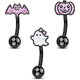 Agrewd 3PCS Halloween Rook Earrings 16G Black and Pink Eyrbrow Rook Jewelry Stainless Steel Vertical Labret Stud 8MM Curved Barbell