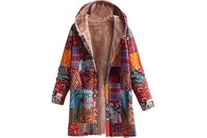 JPVDPA Women's Cotton Linen Trench Coat Western Style Patchwork Outwear Warm Fleece Lined Jacket Winter Quilted Parka Outwear