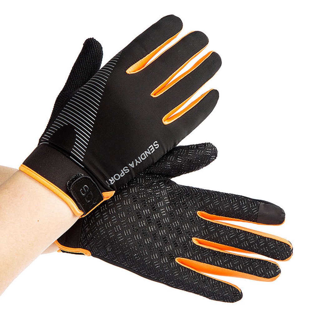 shilipai Summer Men and Women Ice Silk Thin Fitness Training Full Fingers Gloves Mountaineering Outdoor Non-slip Sports Breathable Riding Gloves Orange(orange)
