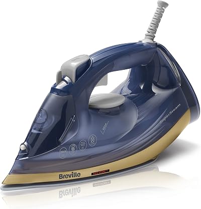 Breville SuperSteam Steam Iron 2600W Ceramic Soleplate 300ml Navy Brass