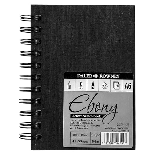 Daler Rowney Ebony Hardback Spiral Sketchbook Portrait A6 50 sheets