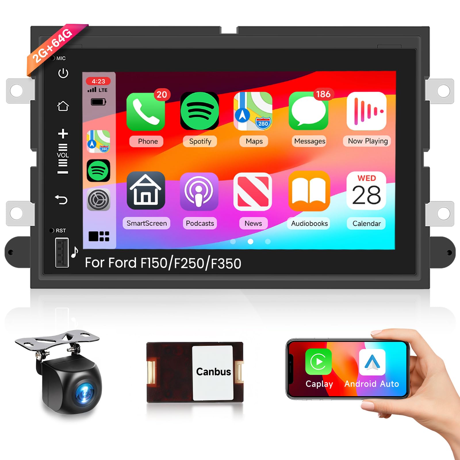 Photo 1 of 2G 64G Radio for Ford F150 F250 F350 E250 E350 Fusion Edge Explorer Expedition Car Stereo with Wireless Carplay Android Auto 7inch IPS Touchscreen/1280P Backup Camera/WiFi/FM RDS/HiFi/GPS/Bluetooth