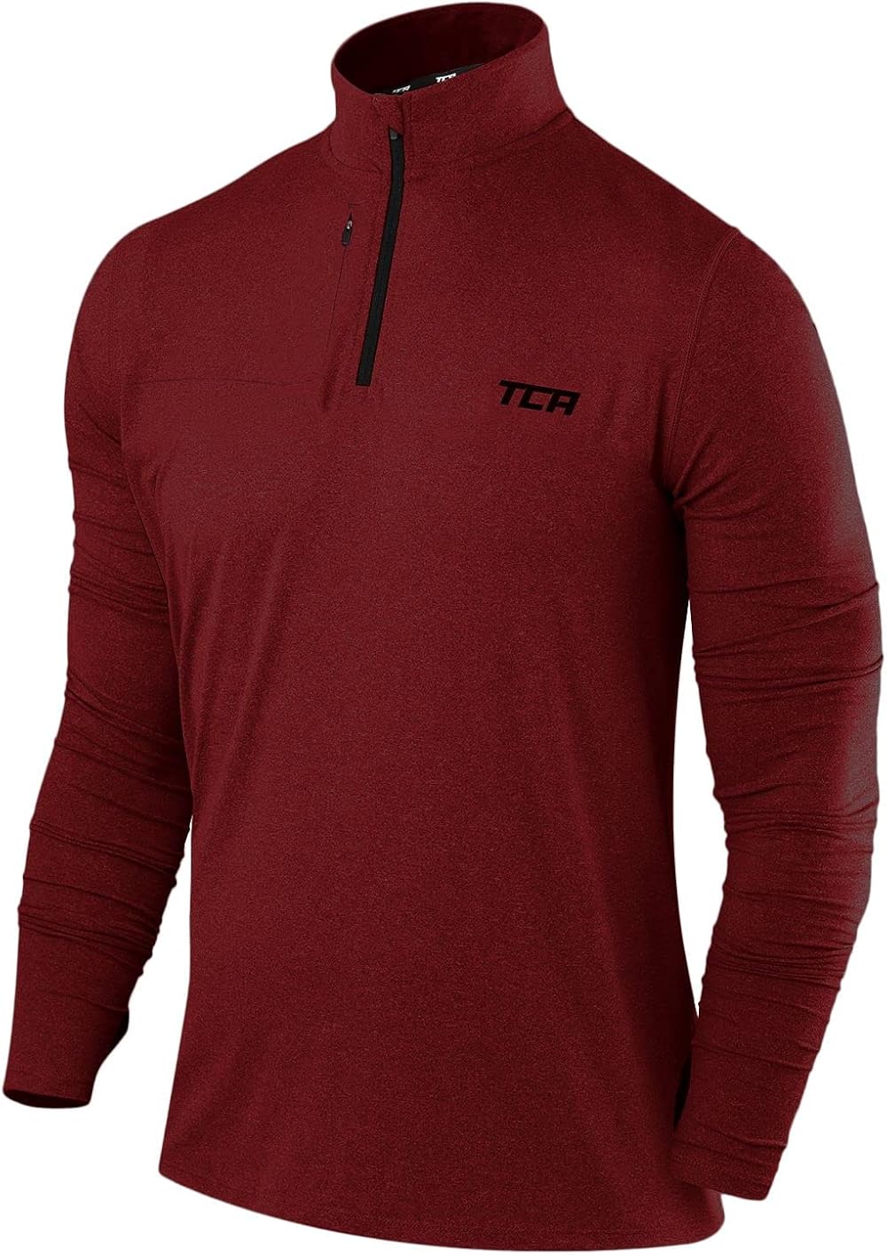 TCA Fusion Long Sleeve Running Top Men 1/4 Zip Power Red XXL