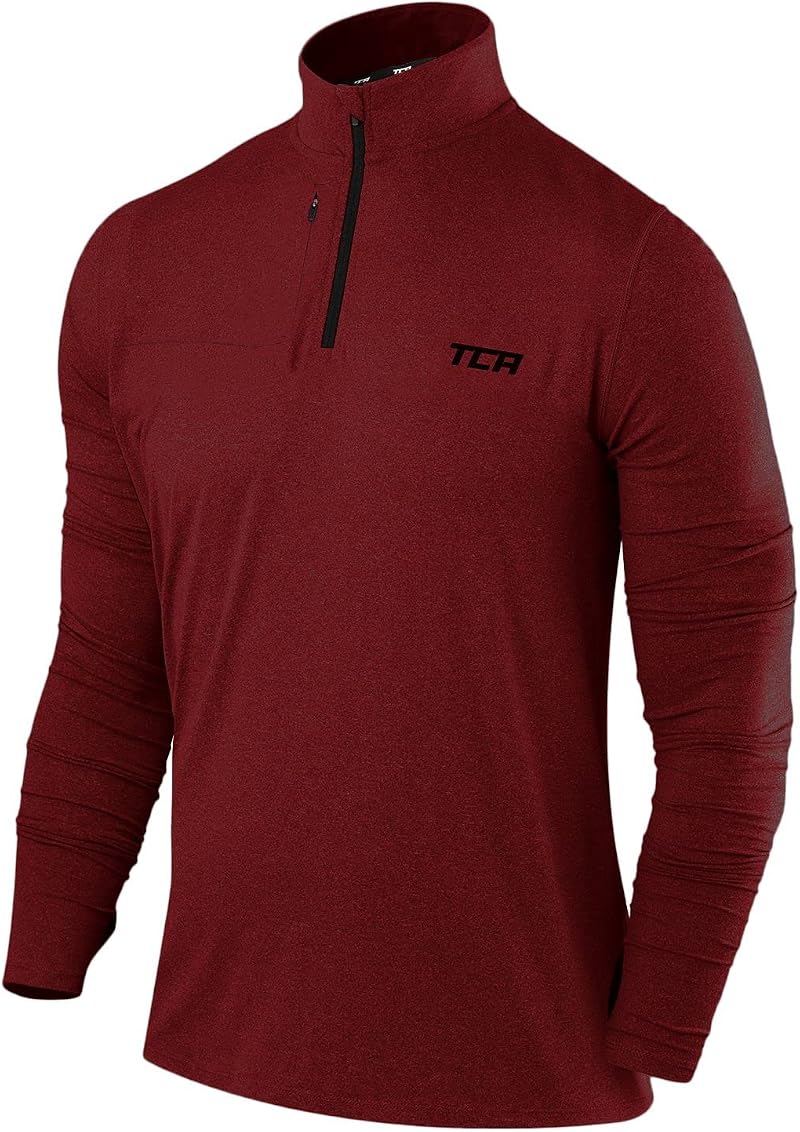 TCA Fusion Long Sleeve Running Top Men 1/4 Zip Power Red XXL